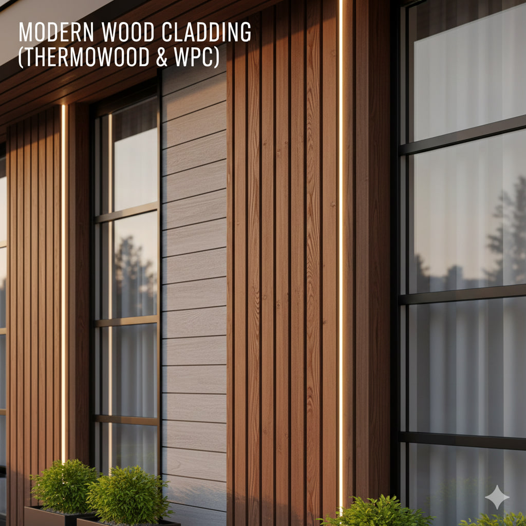 طراحی نمای مدرن ساختمان با چوب مدرن (ترمووود و چوب پلاست) - اصول سادگی و خلوص فرم در معماری